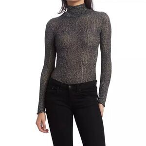 rag & bone Black and Silver Turtleneck Top